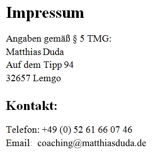 Impressum More than Coaching mit coachingATmatthiasduda.de